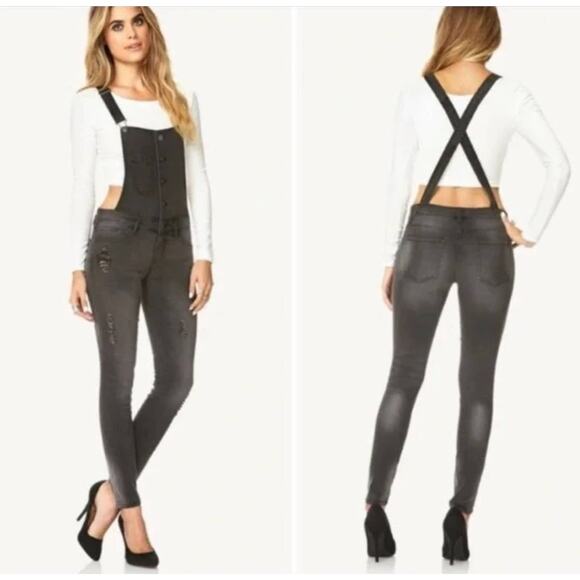 Life in Progress Distressed Snap Front Denim Overalls XS - Picture 5 of 9